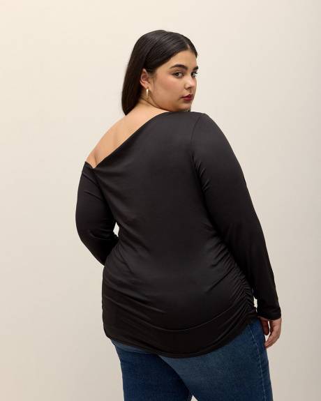 Black Knit Top with Asymmetrical Neckline