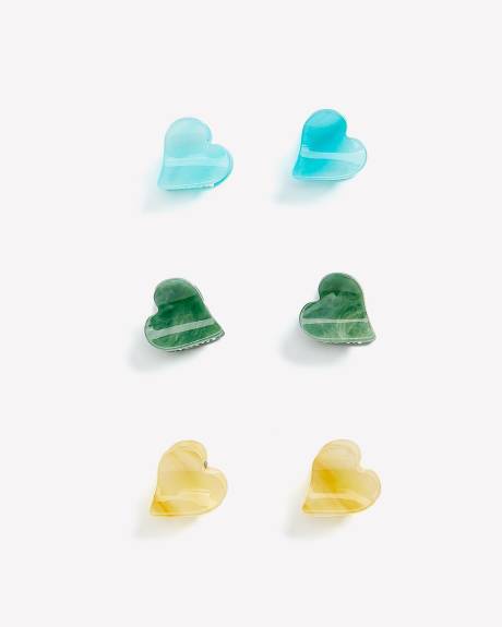 Mini Heart Hair Clips, Set of 6