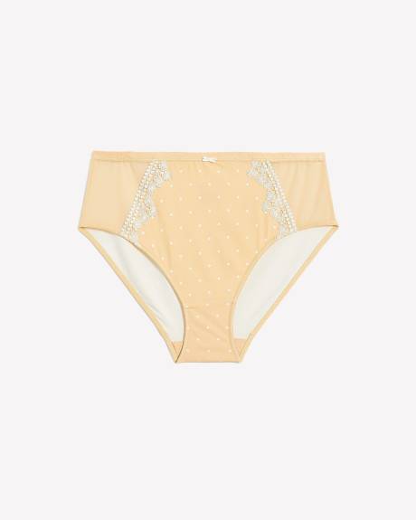 Culotte échancrée à pois avec dentelle et mesh - Déesse Collection