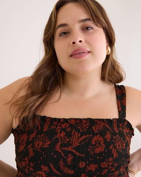 Large-Strap Smocking Knit Top