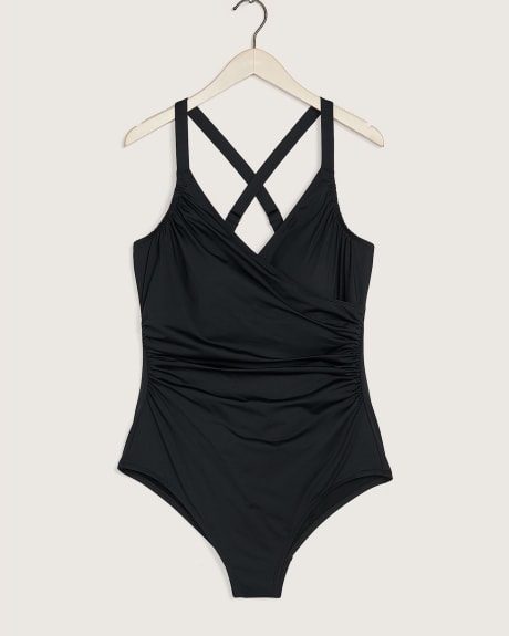 One-Piece Swimsuit With Wrap Front, Solid