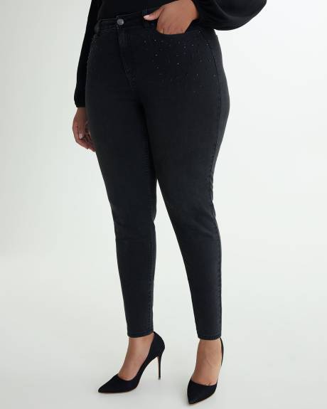 Responsible, Black Skinny-Leg Jeans with Pocket Rhinestones - d/C Jeans