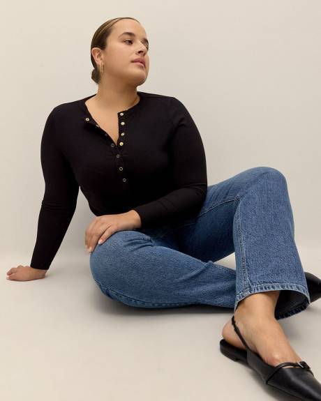 Pantalon en denim à jambe droite et taille haute, coupe galbée, tissu responsable - Addition Elle