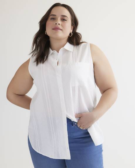White Cotton Sleeveless Tunic Shirt