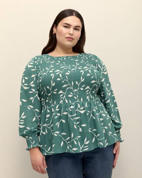 Blouse évasée avec smocks, tissu responsable