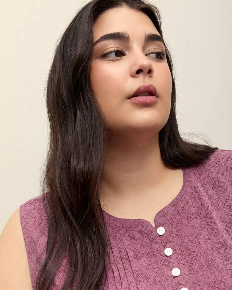 Blouse sans manches plissée à col mandarin, tissu responsable
