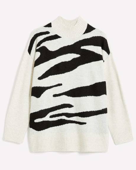 Pull long en tricot texturé avec col montant - Addition Elle