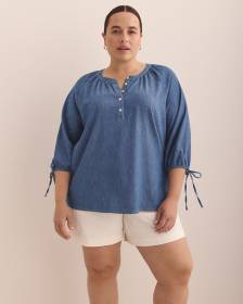 Denim Swing Blouse with Buttons