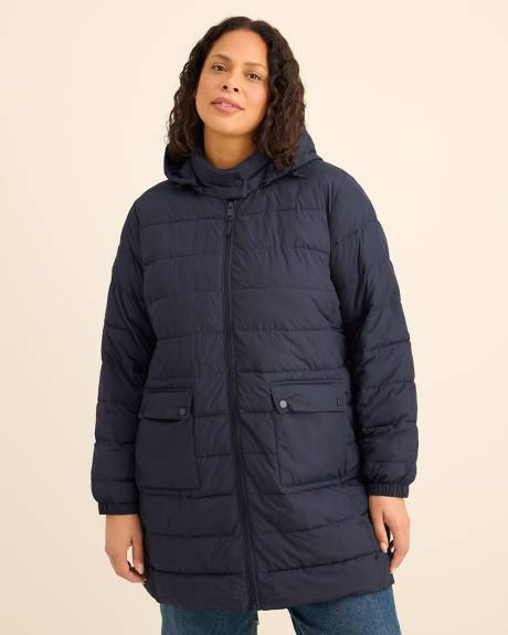 Long Packable Jacket with Removable Hood