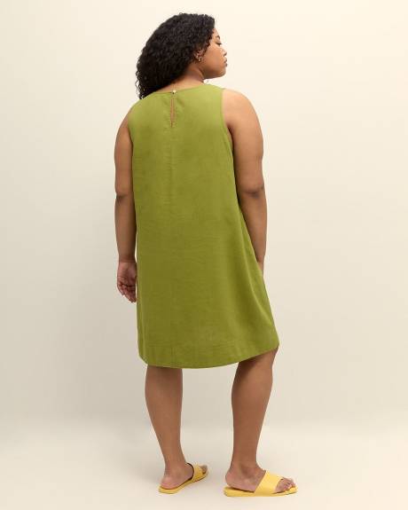 Linen Blend V-Neck A-Line Dress