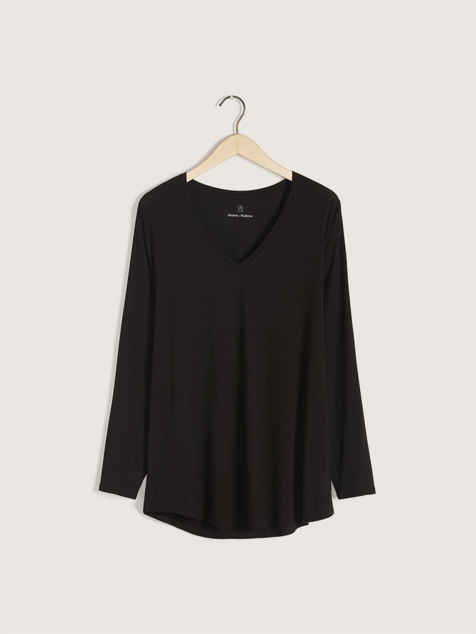 Long-Sleeve V-Neck T-Shirt - Addition Elle