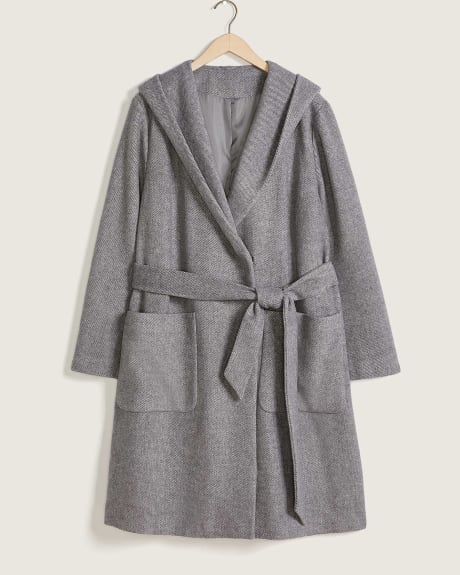 Long Hooded and Belted Wrap Coat - In Every Story