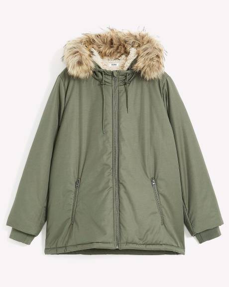 Sherpa Lined Parka Jacket with Faux-Fur Hood