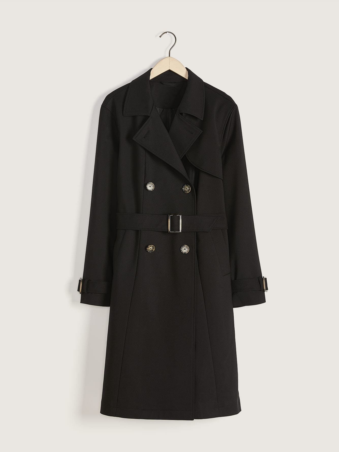 Black Trench Coat with Horn Buckles | Penningtons