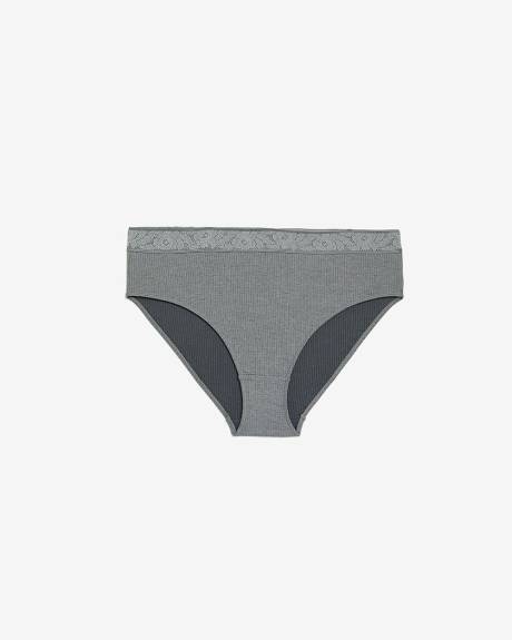 Heather High-Cut Ribbed Brief with Wide Lace Waistband - ti Voglio