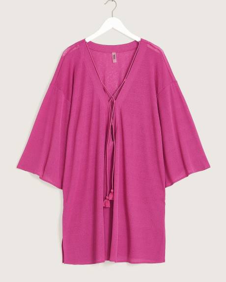 Robe cache-maillot en tricot léger avec manches 3/4