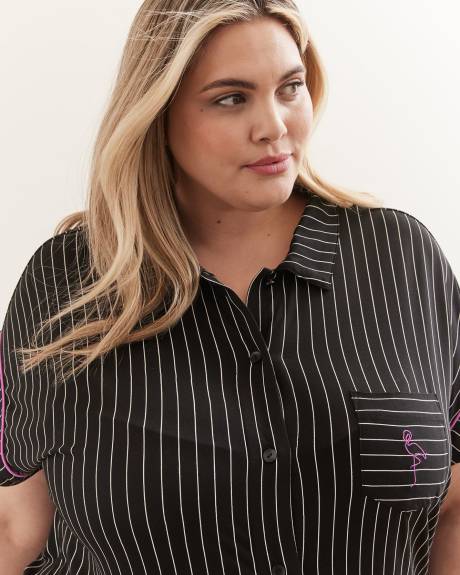 Responsible, Buttoned-Down Sleepshirt, Black & White Stripes - ti VOGLIO