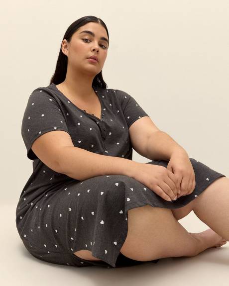 Robe de nuit longue à manches courtes imprimée - ti Voglio