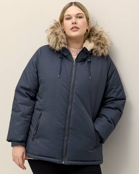 Parka doublé en sherpa avec capuche à fourrure synthétique