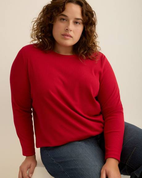 Boyfriend-Fit Long-Sleeve Ribbed Knit Tee