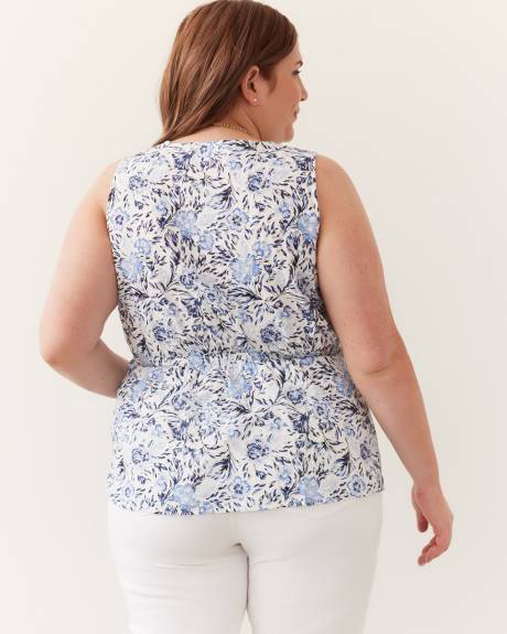Floral Eyelet Sleeveless Blouse with Elastic Waist