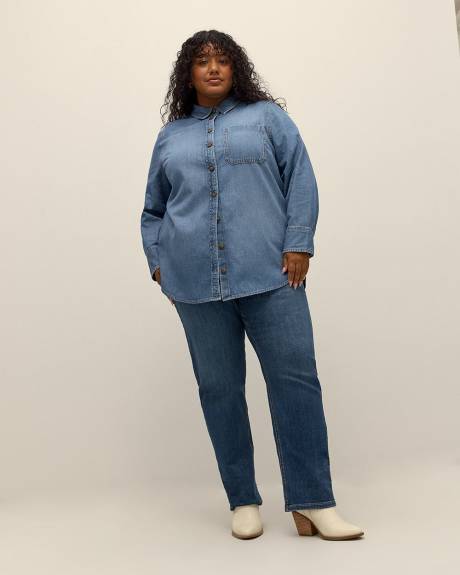 Denim Buttoned Down Tunic Shirt