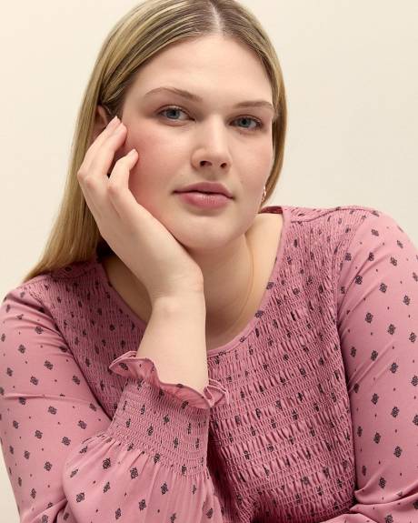 Blouse imprimé avec smocks à motif, tissu responsable