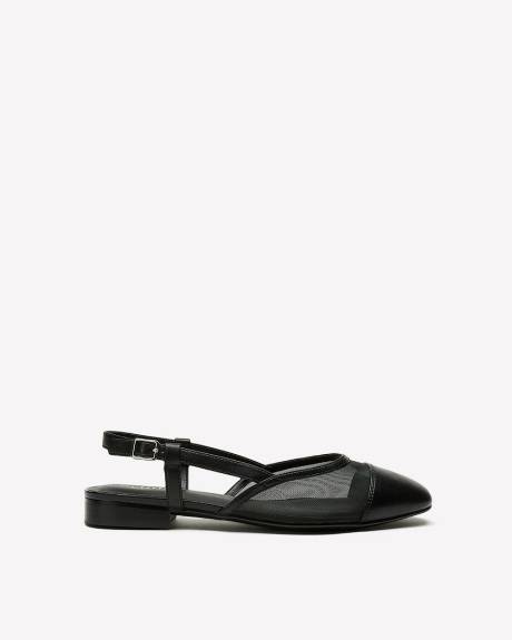 Extra Wide Width, Black Mesh Slingback Ballet Shoes