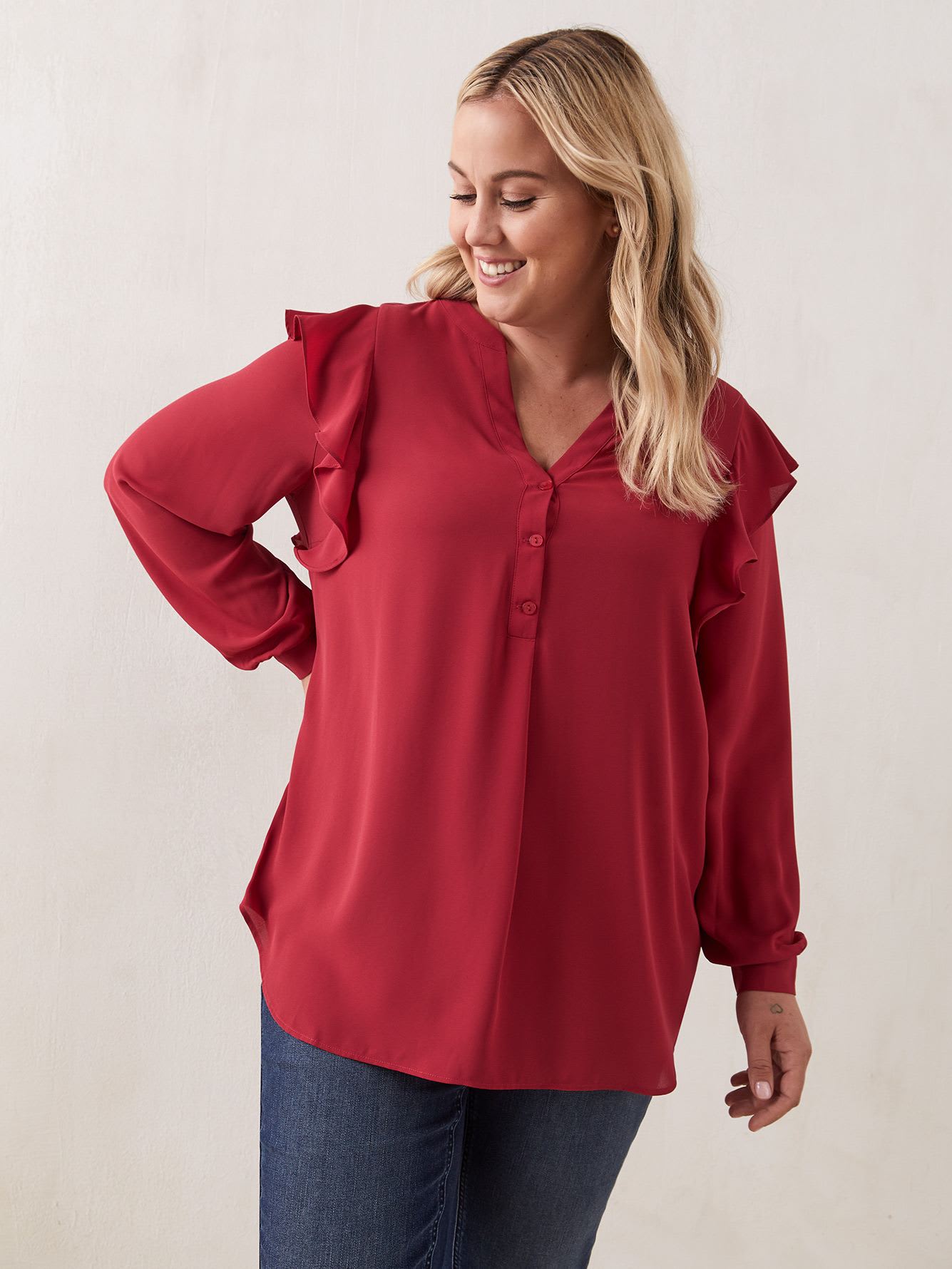 Mix Media Blouse With Ruffles - In Every Story