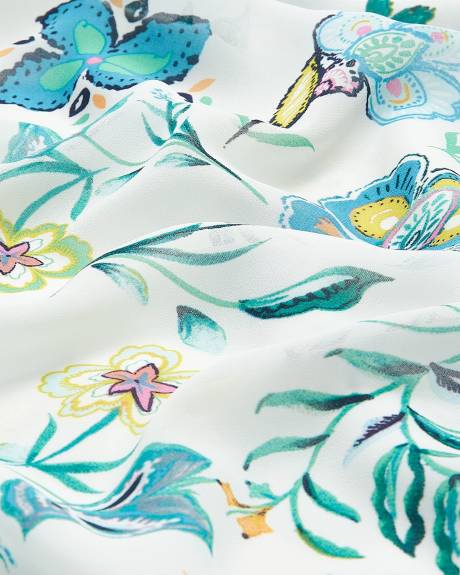 Robe portefeuille mi-longue fleurie avec ourlet asymétrique, tissu responsable - Addition Elle