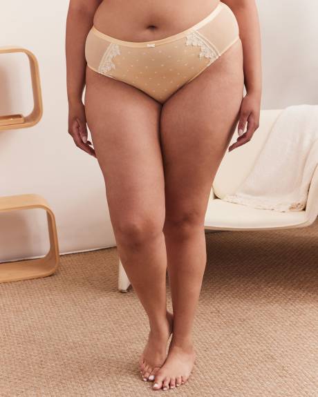 Culotte échancrée à pois avec dentelle et mesh - Déesse Collection