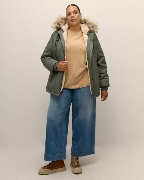 Sherpa Lined Parka Jacket with Faux-Fur Hood