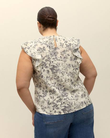 Pintuck Blouse with Short Flutter Sleeves