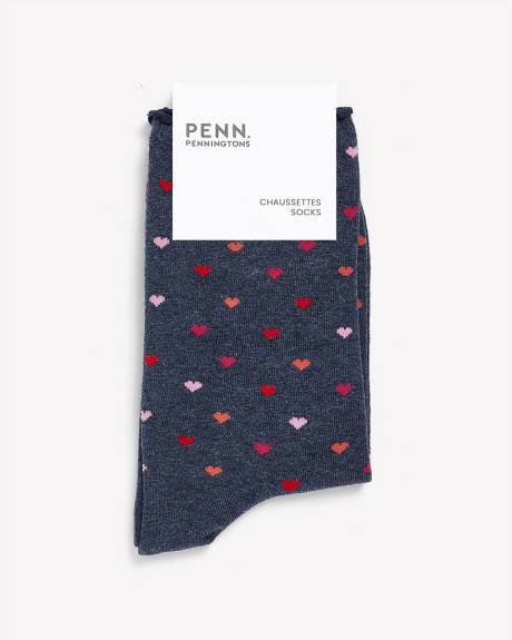 Heart-Print Lettuce-Edge Crew Socks
