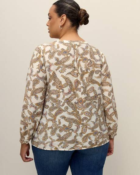 Blouse évasée à manches longues avec garniture, tissu responsable