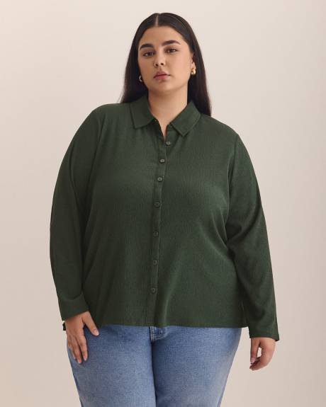 Dark Buttoned-Down Textured Knit Shirt