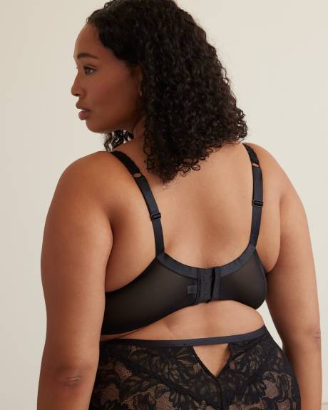 Black Underwire Padded Balconette Bra with Lace Trim - Déesse Collection