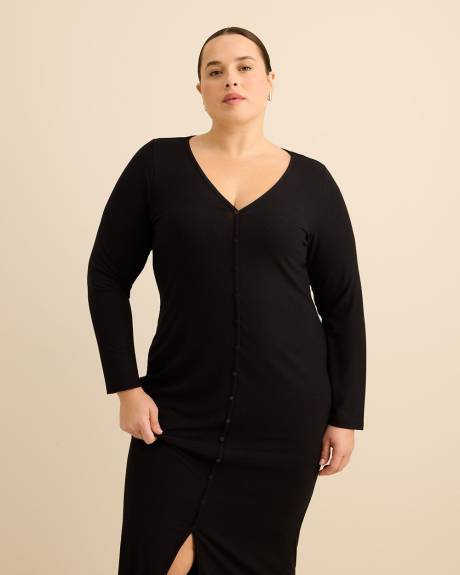 Chemise de nuit boutonn&eacute;e longue en tricot c&ocirc;tel&eacute; noir - ti Voglio