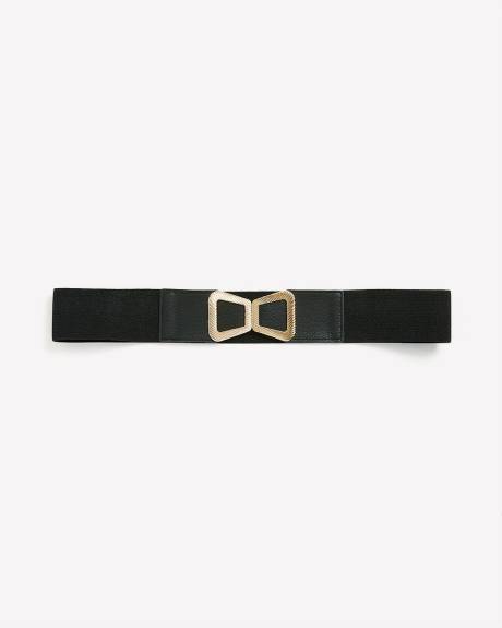Ceinture élastique noire avec boucle en trapèze dorée