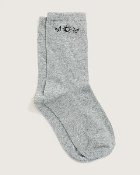 Crew Socks with Butterfly Placement Print
