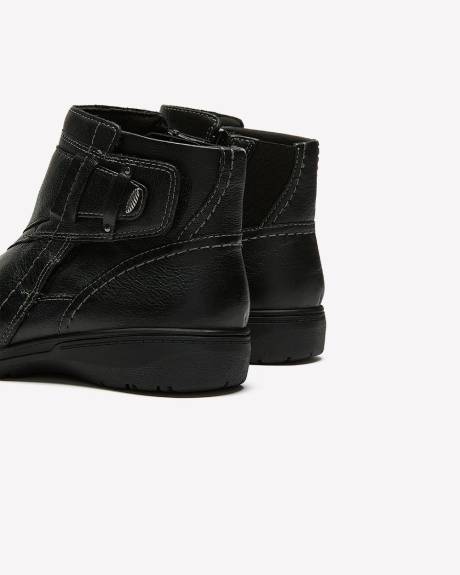 Wide Width, Black Leather Bootie with Flap - Clarks