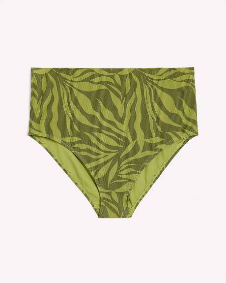 Culotte de maillot de bain verte taille haute à motif de feuillage