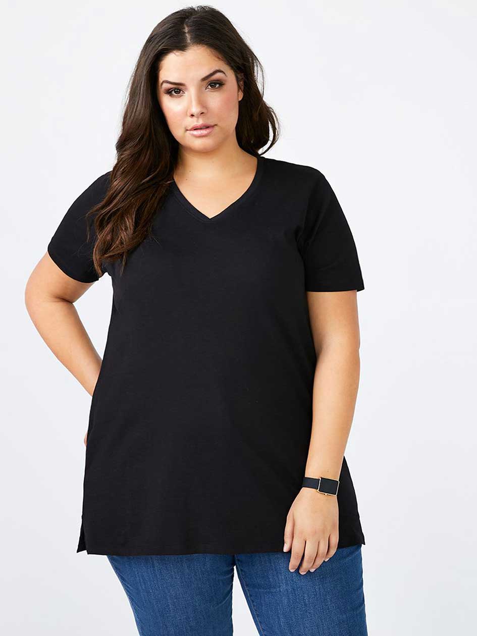 Girlfriend Fit Basic V-Neck Cotton T-Shirt