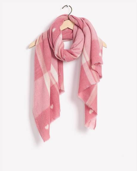 Large Plaid Scarf with Hearts