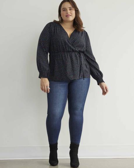 Blouse cache-coeur imprimée à manches longues