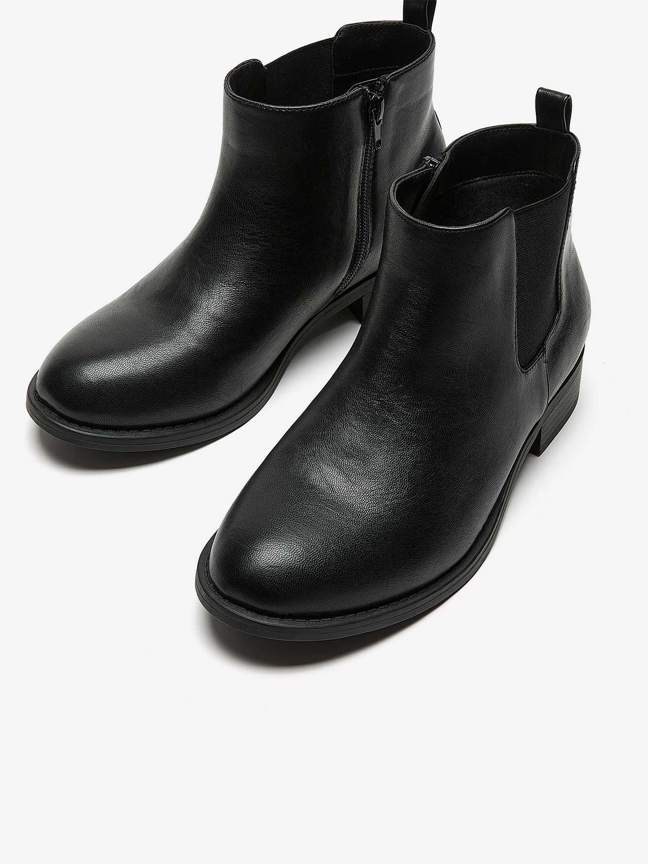 Extra Wide Width, Black Faux Leather Chelsea Bootie