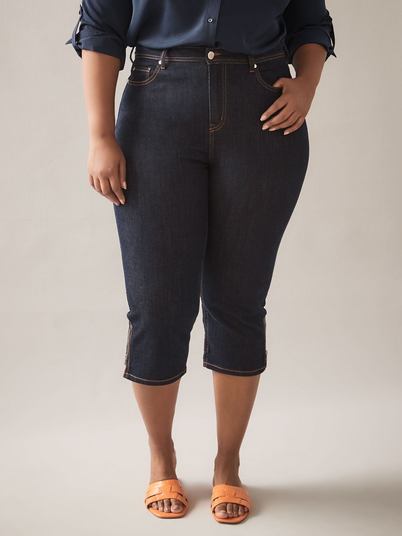 Curvy Fit, StraightLeg Denim Capri In Every Story Penningtons