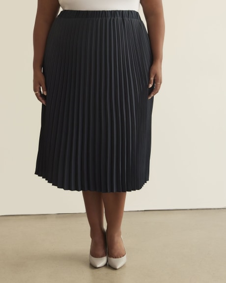 Pleated Satin Midi Skirt with Elastic Waistband
