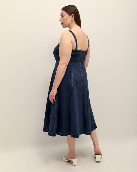Denim Sleeveless Flared Heart-Shaped Midi Dress - Addition Elle