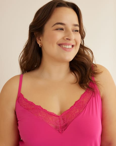 Satin Nightgown with Lace Inserts and Built-In Bra - Déesse Collection